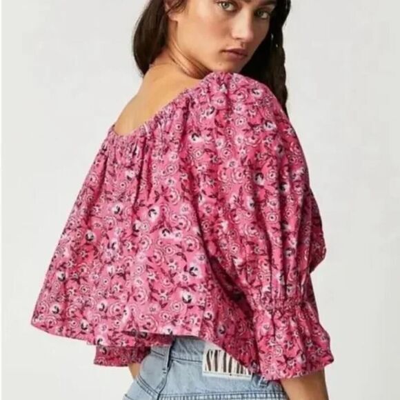 New! Free People James Smock Off the Shoulder pink Top, size L - Picture 2 of 16